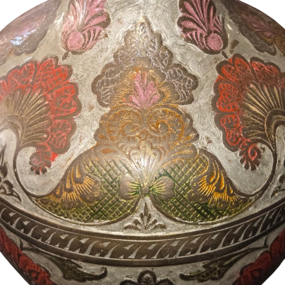 Penco Industries‎ Vintage Large Red & Gray Enamel On Brass Cloisonne Vase 14